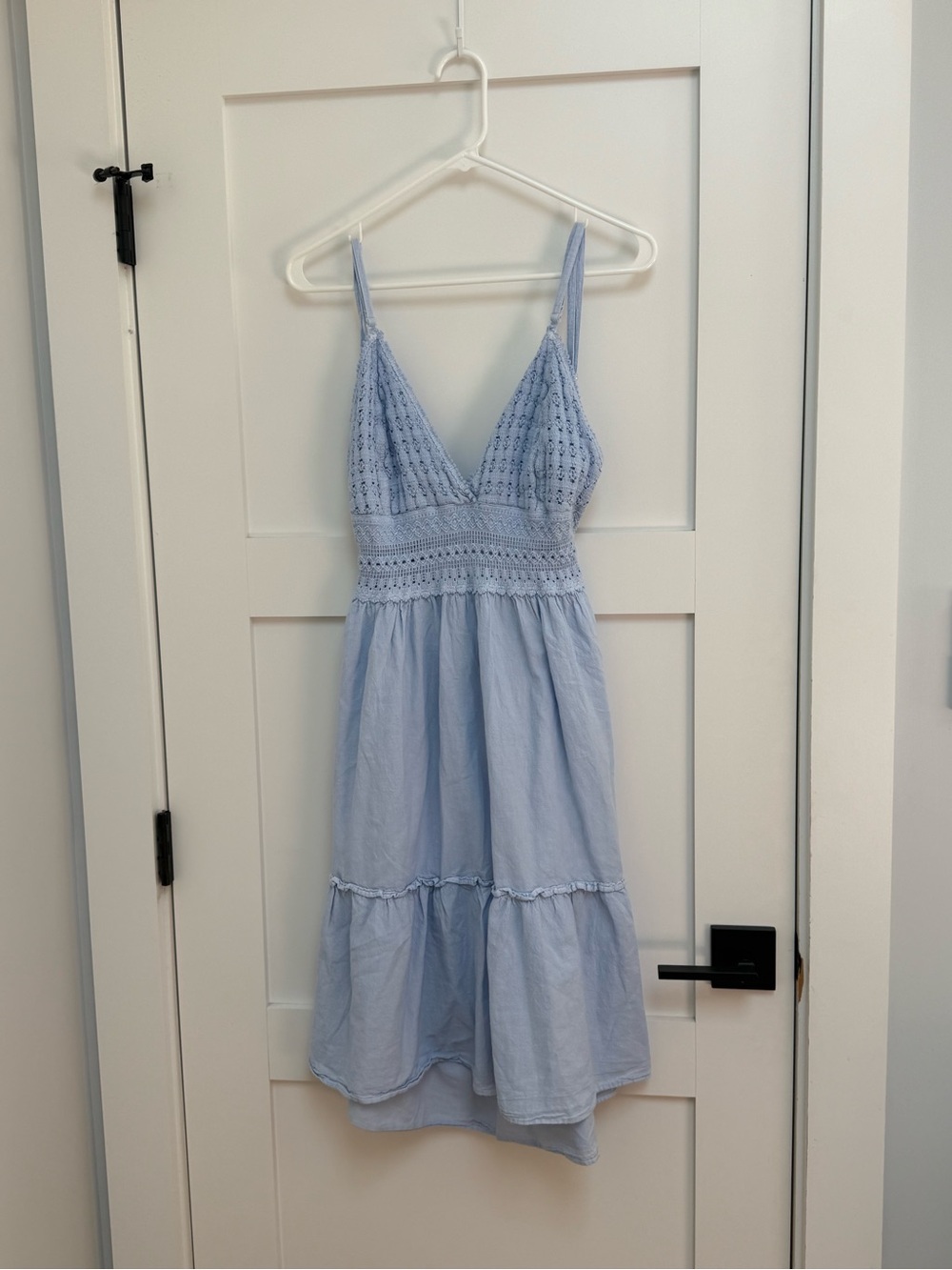 NWT Light Blue Crochet Bodice Midi Dress with Spaghetti Straps
